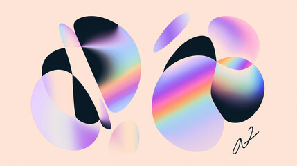 Abstract vector shapes in pastel colors, creating an elegant and premium logo for the Glowing Holographic Gradient. Trendy Website background. Music remix background banner.Copy paste area for texture