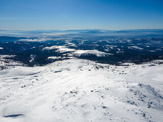 Aerial view of Vitosha Mountain near Cherni Vrah peak, Bulgaria
