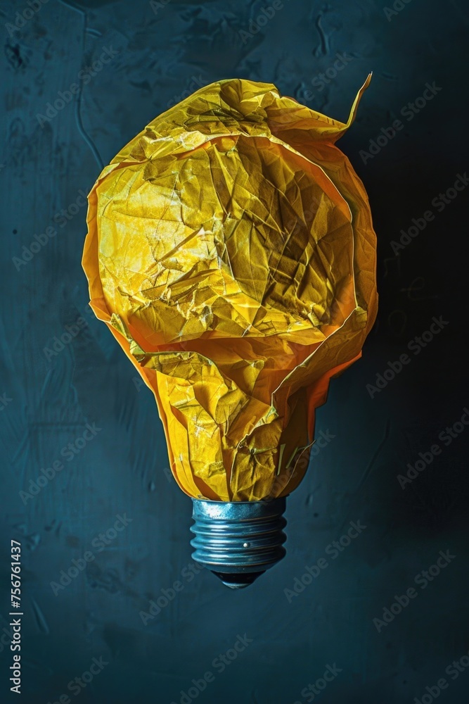 Poster a light bulb wrapped in yellow paper. can be used for energy saving concepts
