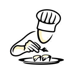 Cook, chef preparing a dish. Food, meal, restaurant and catering, illustration