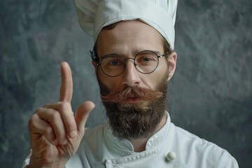 A man in a chef's hat making a peace sign. Suitable for culinary concepts - Powered by Adobe