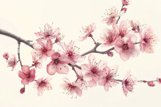 Beautiful branch of cherry tree with pink flowers, perfect for spring-themed designs