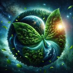 Planète Terre et des feuilles vertes papillon, écologie