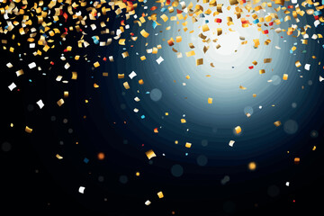 Gold confetti isolated on night background. Gold and silver confetti celebration