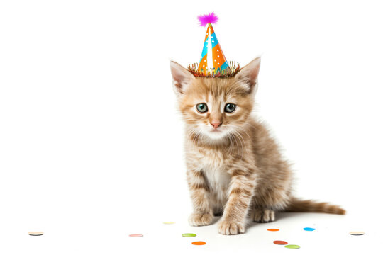 Kitten with birthday hat