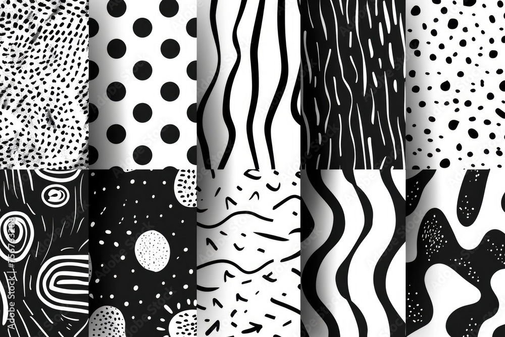Poster Collection of different black and white patterns. Suitable for various design projects