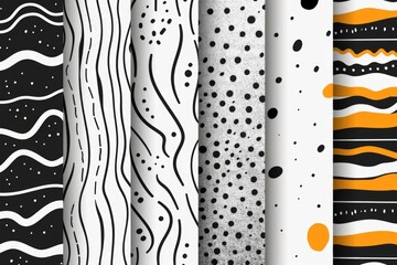 Four different patterns in black, white and orange. Versatile for various design projects