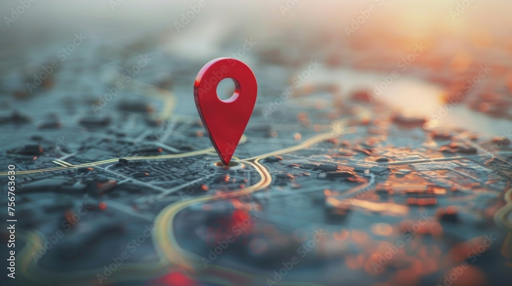 Aufkleber a map with a red pin, suitable for travel concepts