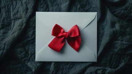 A white envelope with a red bow, perfect for sending gifts or invitations
