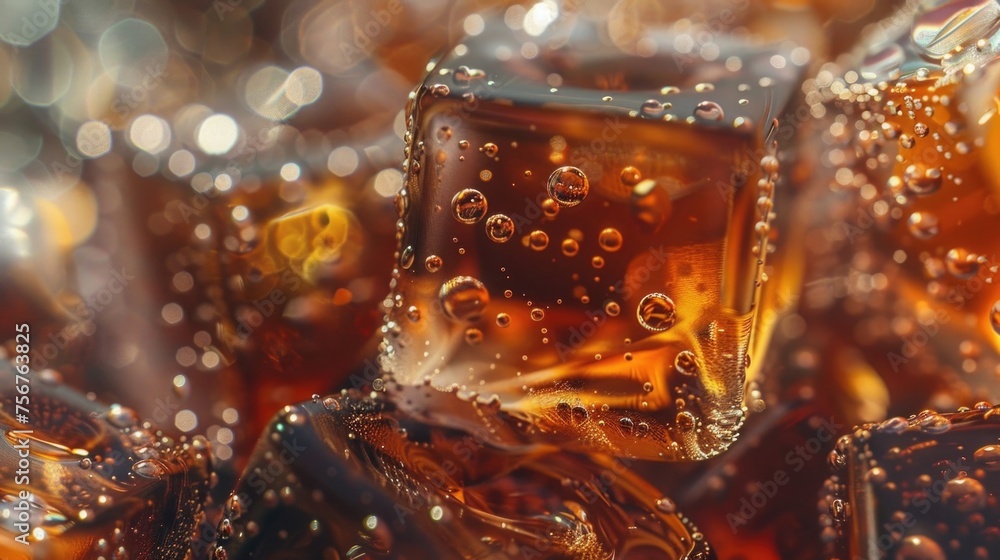Poster A close-up view of a pile of ice cubes. Perfect for refreshing summer drink concepts