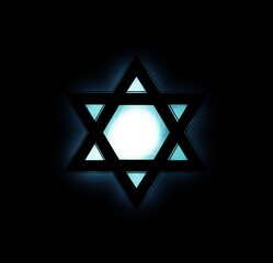 Blue star of david, jews jewish symbol logo illustration on Black background 
