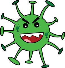 virus cell creature cartoon funny evil character laughing isolated on white background