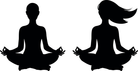silhouette of women doing YOGA Lotus pose isolated vector