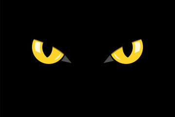 closeup cat eyes of black cat in dark night vector illustration