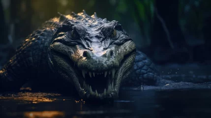 Tuinposter wild crocodile in bank river © kucret