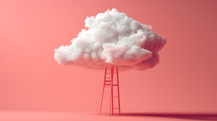 A ladder leading to the cloud. minimal design. Orange background.