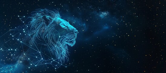 An abstract digital art of the constellation Leo, with glowing lines forming an outline of a lion's head against a starry night sky Generative AI