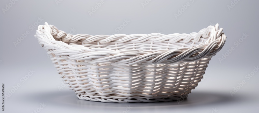 Canvas Prints A storage basket made of natural wicker material, in a rectangular shape with handles, resting on a table. It can be used as tableware, event decor, or a fashionable accessory