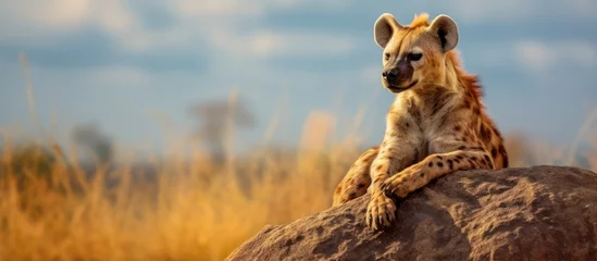 Fototapete Hyäne a view hyena rest in savanna background