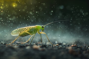 green bug with wings - obrazy, fototapety, plakaty