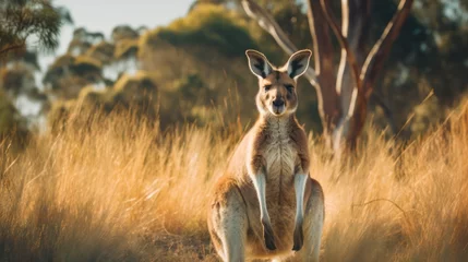 Foto op Plexiglas kangaroo standing in field background © kucret