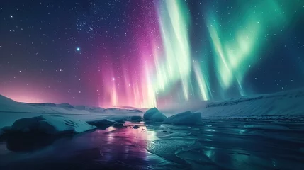 Foto op Plexiglas Zorza polarna nad zamarzniętym lodowcem © Artur