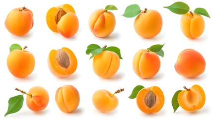 Collection of apricots isolated on white