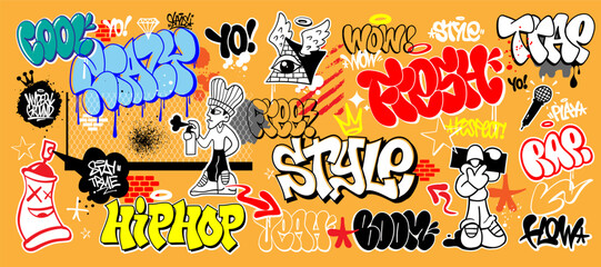  Graffiti street art lettering  words  and characters illustrations set , sign and symbol isolated vector design element © TOPFORM