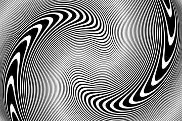 Vortex Whirl Movement Halftone Op Art Design. Abstract Textured Black and White Background. - 756769288