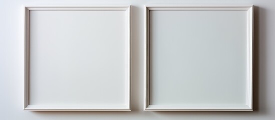 Two rectangular white frames are hung on a white wall, one made of wood and the other of silver...