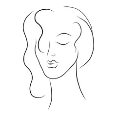 Woman face line art. Minimalistic style. Vector hand drawn beauty fashion illustration for logo, cosmetics or makeup and t-shirt prints.