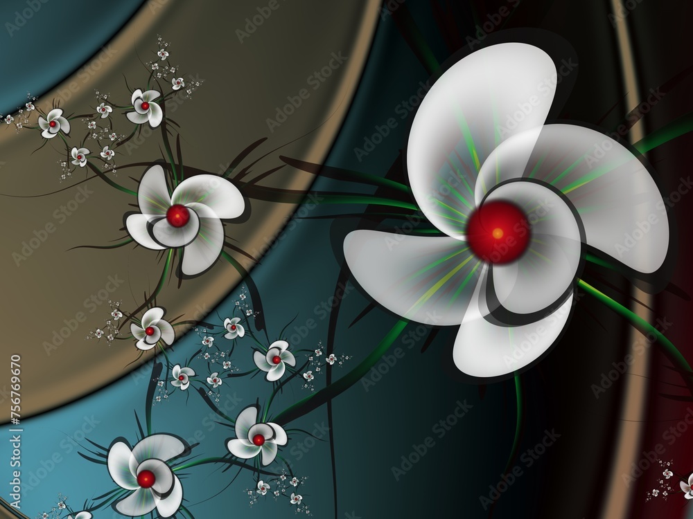Poster fractal image with white flowers. template with a place to insert text. gentle background fractal il