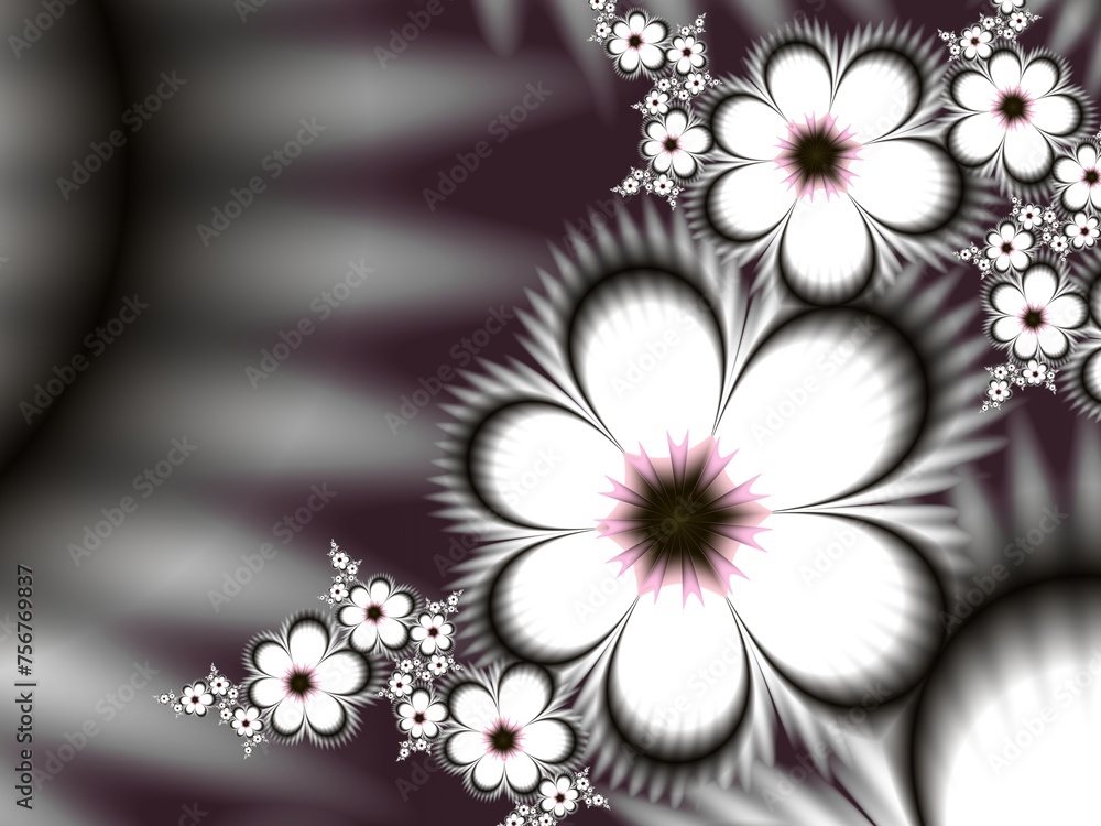 Poster fractal image with white flowers. template with a place to insert text. gentle background fractal il