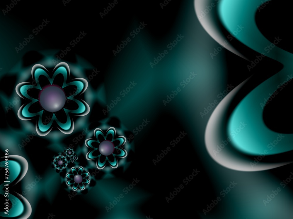 Fototapete fractal image with fantasy flowers. green template with place for inserting your text. fractal art a