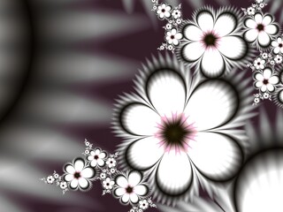 Fractal image with white flowers. Template with a place to insert text. Gentle background fractal illustration with flower.  Computer background, printing labels, labels.