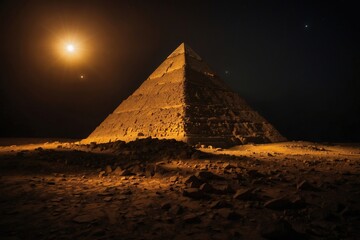 A pyramid is lit up by the moon and stars - obrazy, fototapety, plakaty