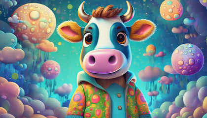 Fototapeta premium cartoon character cute multicolored cow