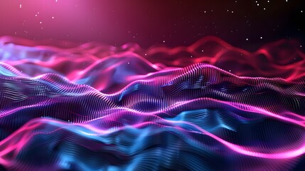 Sound wave. Neon light abstract background with ultraviolet spectrum wave on dark background....