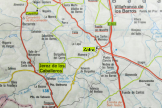 Zafra city on the map, Extremadura, Badajoz, Spain