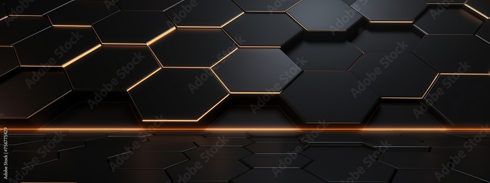 Poster futuristic black hexagonal background with copy space area. luxury digital geometric with black hexa