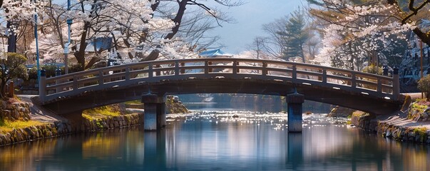 bridge between cherry blossoms