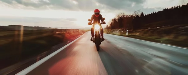 Foto op Plexiglas motorcyclist model on the road © subhan