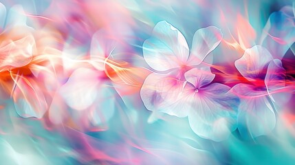 a close up of a flower on a blue and pink background with a blurry image of flowers in the background.