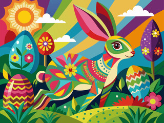 Fototapeta na wymiar Retro Easter Poster: Vector Bunny 