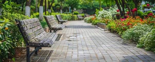Foto op Aluminium benches and flowers in the park © subhan