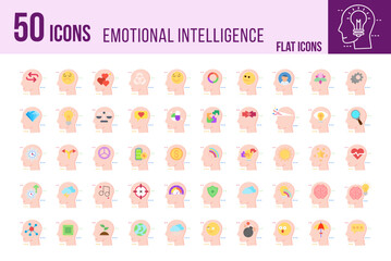 Set of 50 Emotional Intelligence line icons set. Emotional Intelligence outline icons with editable stroke collection.