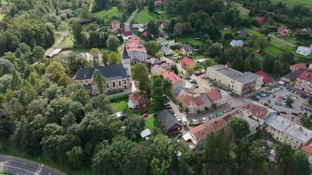Beautiful Landscape Church Downtown Bircza Aerial View Poland