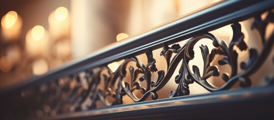 The intricate pattern of the wrought iron railing on the staircase adds a touch of art to the...
