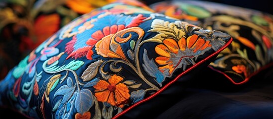 Close-up of ornamental throw cushions
