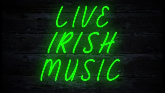 live irish music green neon effect flashing sign